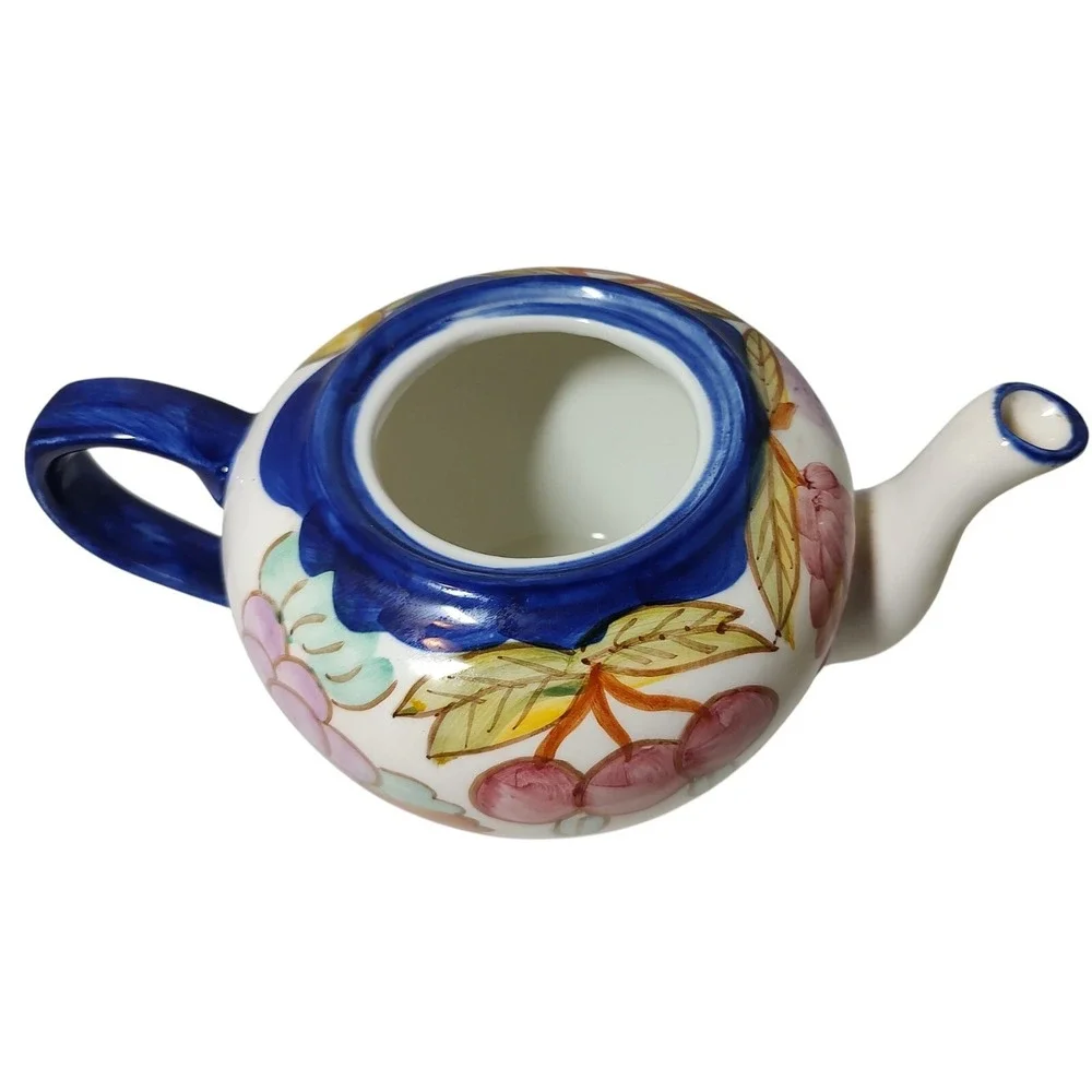 BIA Cordon Bleu International Teapot with Lid Hand Painted Fruit Blue Trim SEE‎